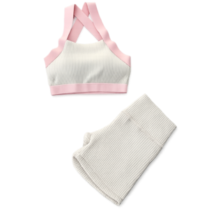 Conjunto Fitness Feminino Canelado Nude com Detalhes Rosé