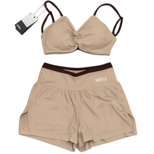 Conjunto Fitness Feminino Short Duplo Marrom Claro
